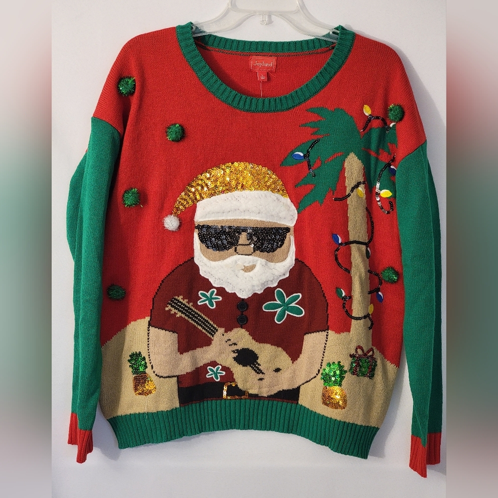 NWT Joyland Christmas Sweater Santa With Sunglasses Size L